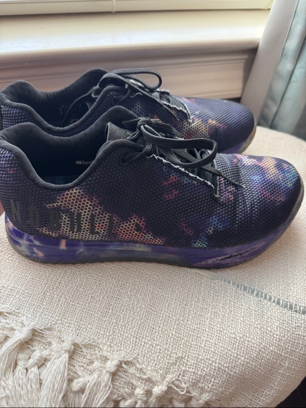 No Bull Trainer Black Sneakers with Purple and Pink Galaxy Accents 10.5